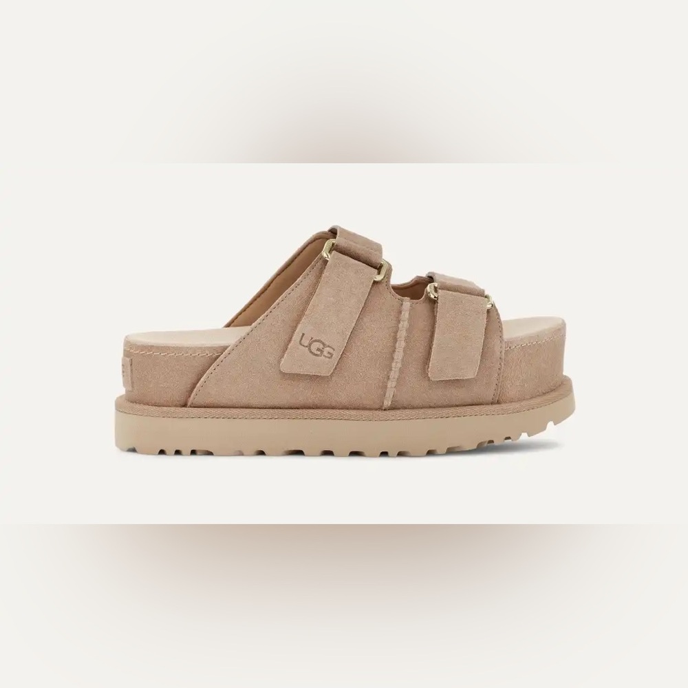 UGG Tan Suede Platform Slide Sandals